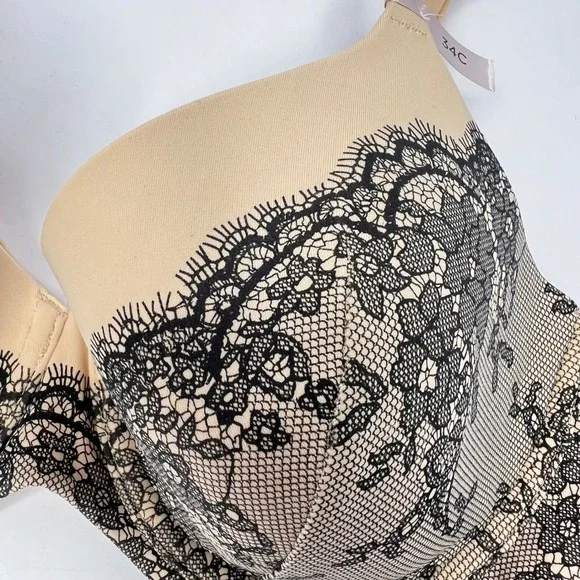Ambrielle Lace Print Smooth T-Shirt Bra 34C Beige Black Underwire NWT - Picture 3 of 7